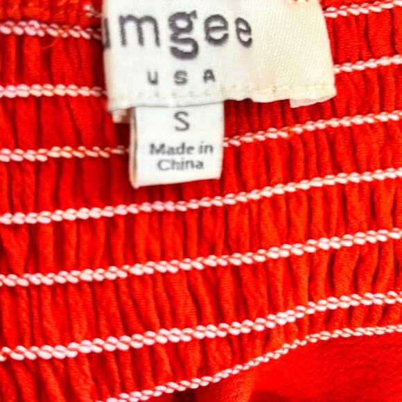 Umgee Vibrant Red/Orange V-Neck Flutter Sleeve Babydoll Top Size Small - Picture 8 of 9